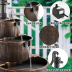 YI 40-Inch 3 Tier Barrel Waterfall Fountain Outdoor Water Fountains Barrel Wood 3-Tier Freestanding Rustic Pump for Garden Patio Backyard Porc