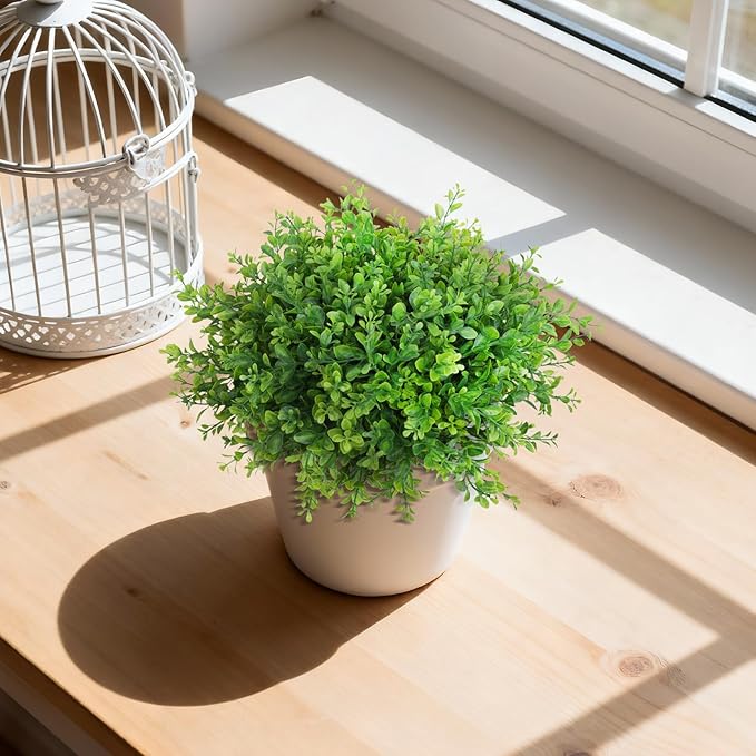 20 Bundles Artificial Plants Fake Greenery for Outdoor Spring Summer Decoration, UV Resistant Realistic Faux Shrubs Stems No Fade Plastic Boxwood for Planter Garden Patio Balcony Porch Backyard Indoor