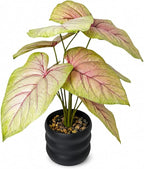 16'' Fake Plant Tall Artificial Caladium Plants Indoor with Black Planter Design, for Home Living Rooms Patios Porches Bathrooms Outdoor Decor (Red)