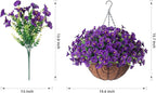 Artificial Fake Hanging Flowers Plants Basket for Outdoors Spring Decoration, Realistic Faux Silk Morning Glory for Outdoor Planters UV Resistant Artificial Flowers for Outside Porch Garden, Purple