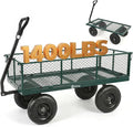 Sekey 1400lbs Heavy Duty Steel Garden Cart for Farm & Construction, 7.7 Cu.Ft. Extra-Large Utility Wagon with Removable Sides, 2-in-1 Towable Handle, 13" Rubber Tires, Green