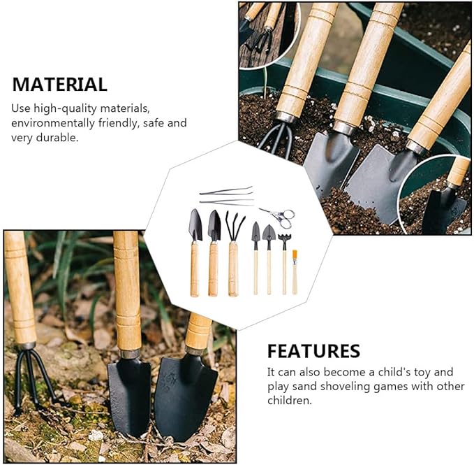 Ciieeo 10pcs Mini Gardening Tool Set for Succulent and Potted Planting with Wooden Handles, Soil Detecting Device, and Bonsai Accessories for Indoor and Outdoor Plant Care