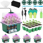 Mckanti 4 Set Self-Watering Seed Starter Tray Kits with Grow Light, Reusable Seed Germination Kit with Adjustable Humidity Domes and Silicone Cell Base Tray for Indoor Plant Seed Germination