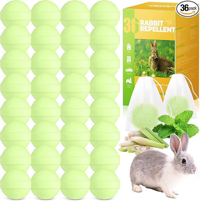 36 Pack Peppermint Rabbit Repellent, Rabbit & Deer Repellent Ball for Plant Yard Garden Outdoor, Rabbits Deterrent for Outdoor, Keep Deers and Rabbits Out Natural Ingredients Pet Safe
