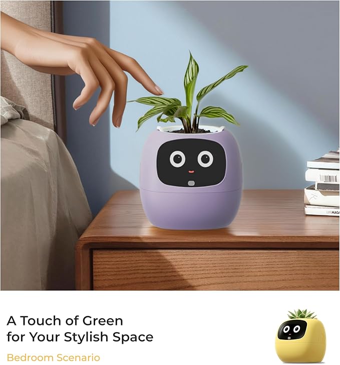 Smart Pet Planter, Smart Plant Pot, With Artificial Intelligence, Time Weather Display, And Multiple Expressions Animation,Lovely Plant Companion, For Desktop Decoration, Gifts,Plant-Free (Violet)