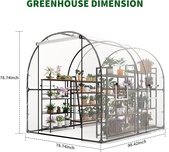 GarveeLife 8.2x6.6x6.6 ft Premium Greenhouse for Outdoors,Upgraded Portable Walk-in Heavy Duty Frame Large Garden Plant Hot Outside Hoop House,Transparent