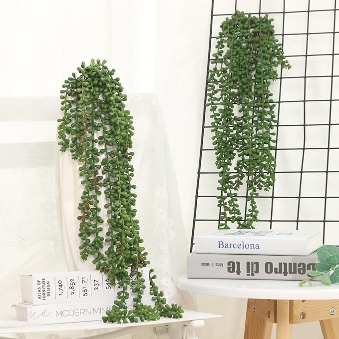 CEWOR 8pcs Artificial Succulents Hanging Greenery Plants Fake String of Pearls for Wall Home Garden Outdoor Decor (24 Inches Each Length)