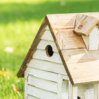 Glitzhome 14.25”L Wood Hanging Birdhouse for Outdoors Oversized Distressed Cottage Painted Bird House Rustic Bird House for Bluebird Wren Chickadee Sparrow Bird Nest Box for Garden Patio, Washed White
