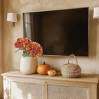 Coferset Fall Orange Hydrangea Artificial Flowers 3pcs Lifelike Faux Hydrangea Real Touch Fake Flowers for Home Wedding Christmas Office Party Living Room Decoration,22inch