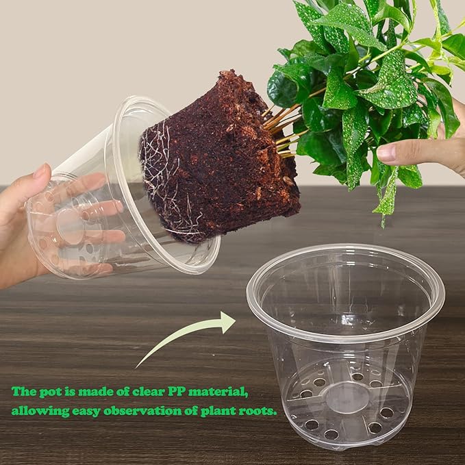 RAOOKIF 30 Pack 1 Gallon Pots with Drainage Holes, 7 Inch Clear Nursery pots, 1 Gallon Plastic Plant Pots for Seedlings, Clear Seed Starters, and Flower Planting