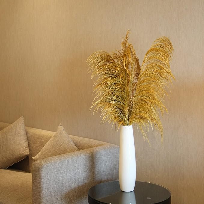 Golden Pampas Grass Decor Tall,Long Dried Pampas Grass for Floor Vase, Natural Pompas Floral, Elegant Feather Flowers for Wedding Living Room Decorations (Natural Gold, 6pcs 43.3"(110cm))