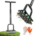 Sakerplus Aerator Lawn Tool, Spike Lawn Aerator with Auto-Return Self-Cleaning Tines, Anti-Fatigue Comfort Pad, Reinforced Anti-Breakage Joints, 15 Steel Tines for Garden Healthy Grass Aeration -Black