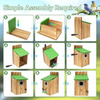 Bird Houses for Outside - Cedar Bluebird Houses with Metal Predator Guard, Birdhouse for Wren Bluebirds Finches Swallows, Carbonized Wooden Birdhouse (Assembly Required)
