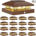 VOLISUN 4x4 Solar Post Cap Light 16pack,Solar Fence - Post Lights Brown Outdoor Waterproof for Wooden/Vinyl Post, with Warm White for Deck