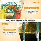 Garden Hose Holder with 2 Tool Hooks Heavy-Duty Freestanding Water Hose Holder Holds 160Ft Hoses, Rustproof Freestanding Hose Stand with 4 Spikes Hose Hanger Storage Rack for Outside, Yard, Lawn
