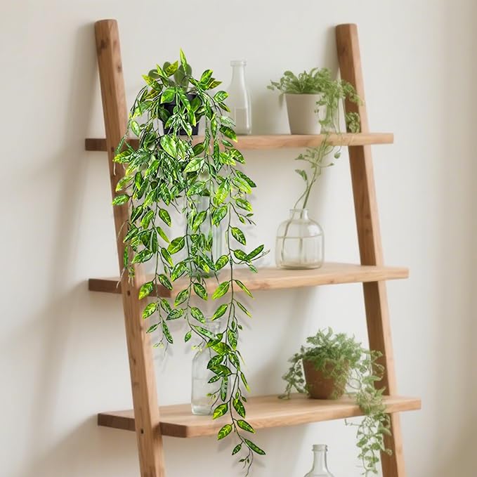 Clearain Fake Hanging Plants Vines for Room Decor, Artificial Ivy Greenery Garlands for Home Decor, Mini Faux Succulent Plant for Indoor Outdoor Aesthetic Office Shelf Decor (Dutch Bean leaves-1pcs)