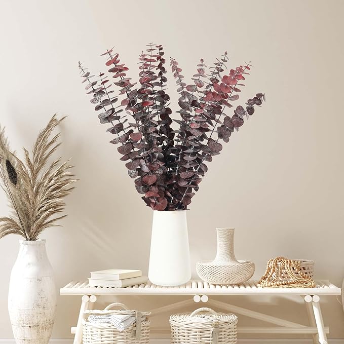 Tavkite 16 Pcs Dried Eucalyptus Stems, 17'' Natural Fresh Eucalyptus Leaves Branches Hanging for Shower, Preserved Real Red Plant Live Greenery for Home SPA Wall Bathroom Wedding Party Vase Decor