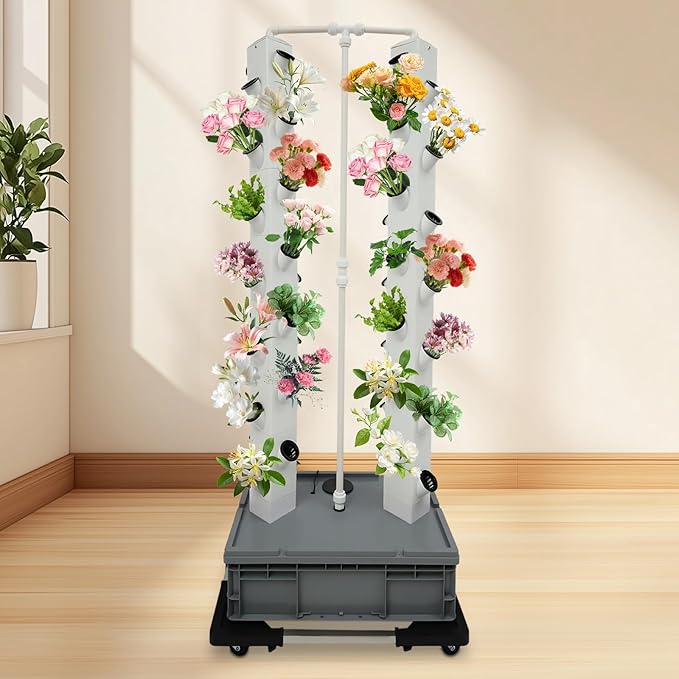 Hydroponic Growing System, 56-Plant Hydroponic Tower Outdoor Indoor Garden Vertical Planter Germination Kit with Water Pump, Intelligent Water Circulation & Timer Herb Garden kit for Gardening Lover