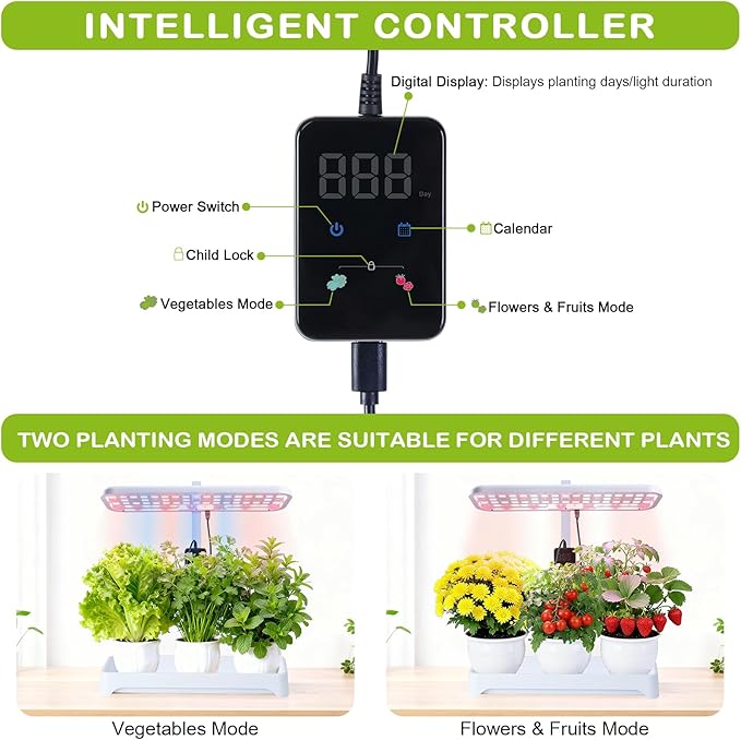 Indoor Herb Garden with Grow Light, Full Spectrum LED Planter for Kitchen Herbs & Houseplants, Height Adjustable Indoor Growing System for Home & Apartment Decor (Not Pots) (White, 16.5*6.5*4 inch)