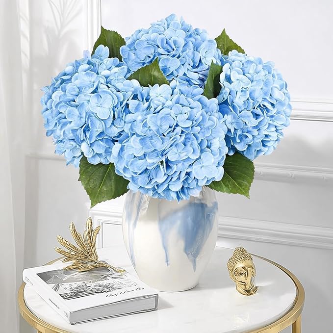 4Pcs Hydrangea Artificial Flowers Realistic Latex Texture for Spring Decoration Home Party Wedding Living Room Decoration 21''Blue