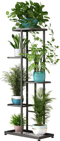 LINZINAR Plant Stand Indoor Outdoor Metal 5 Tier 6 Potted Multiple Flower Pot Holder Shelf Planter Display Shelving Unit for Patio Garden Corner Balcony Living Room (5 Tier 6 Potted, Dark Grey)
