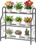 SORCEDAS Plant Stand Indoor Outdoor Plant Shelf 3 Tier Metal Corner Flower Stand Multiple Holder for Patio Garden Balcony Living Room, Dark Grey