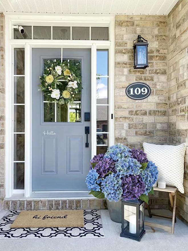 ZYTUYO 20 inches 4 Pcs Blue Green Real Touch Hydrangea Artificial Flowers Boho Lifelike Real Looking Latex Hydrangeas Flower with Long Stem for Home Decor Spring Table Centrepiece