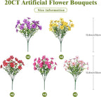 Alupssuc 20 Bundles Artificial Flowers for Outdoor Indoor Decoration, UV Resistant No Fade Fake Plants Eucalyptus, Colorful Faux Spring Flowers for Outside Yard Porch Patio Garden Home Window Box