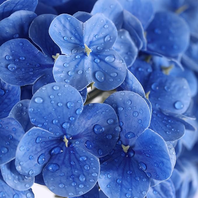 Coferset Deep Blue Hydrangea Artificial Flowers 3pcs Lifelike Faux Hydrangea Real Touch Fake Flowers for Home Wedding Christmas Office Party Living Room Decoration,22inch