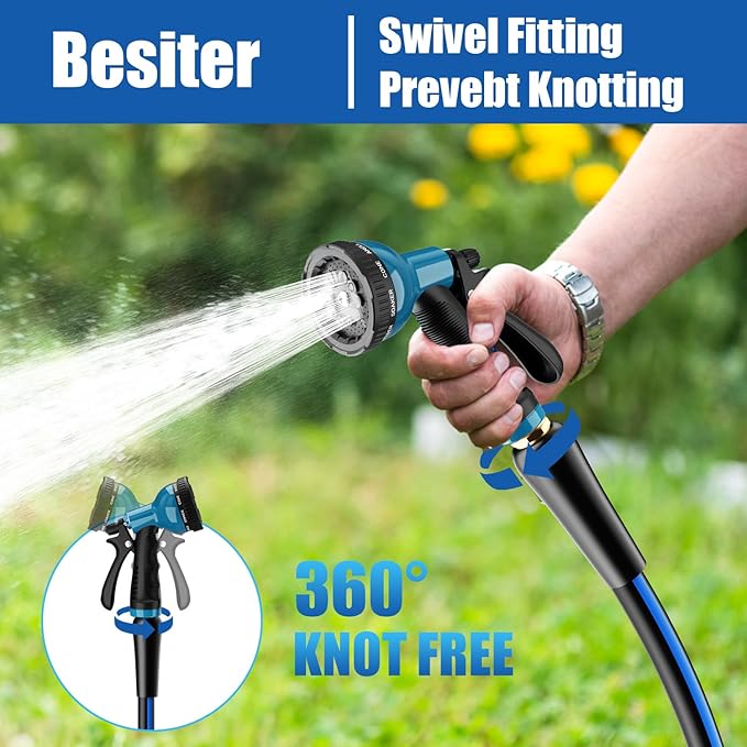 Heavy Duty Garden Hose 5/8" 75FT: Flexible Rubber Water Hose - Leakproof Hose Male to Female Fittings - Durable Hose for Yard, Lawn, Car Wash, Outdoor, Watering, Dark Blue