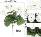 CITYES 3 Pcs Artificial Geraniums Flowers Silk Geraniums for Outdoors UV Resistant White Artificial Geranium Bush Faux Flowers Plant for Planter Garden Home Decor Indoor Patio Vase Table Centerpiece