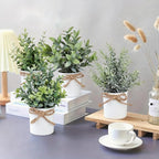 4 Potted Artificial Plants Metal Fake Potted Plant with Iron Pot Mini Greenery Decor Small Faux Plants for Indoor Farmhouse Home Porch Garden Bathroom Room Décor White