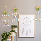 Yookeer 3 Pcs Hanging Air Plant Holder Rustic Style Air Plant Rack Hanger with Crystal Pendant and Chain Golden Geometric Metal Wall Window Display for Home Festival Wedding Decor, 3 Styles
