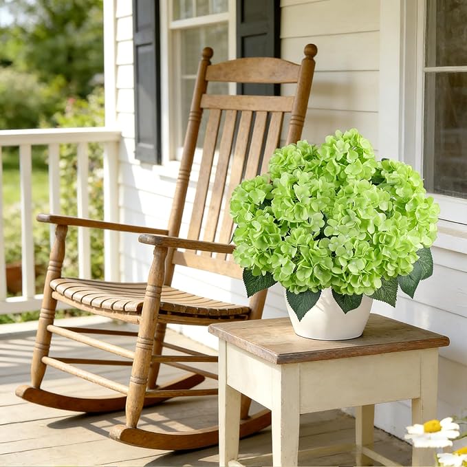 AGIRL 3 Bundles Green Artificial Hydrangea Flowers for Outdoors, UV Resistant Lifelike Faux Flowers for Spring Indoor Outdoor Garden Patio Porch Balcony Home Decoration Wedding Party Centerpieces