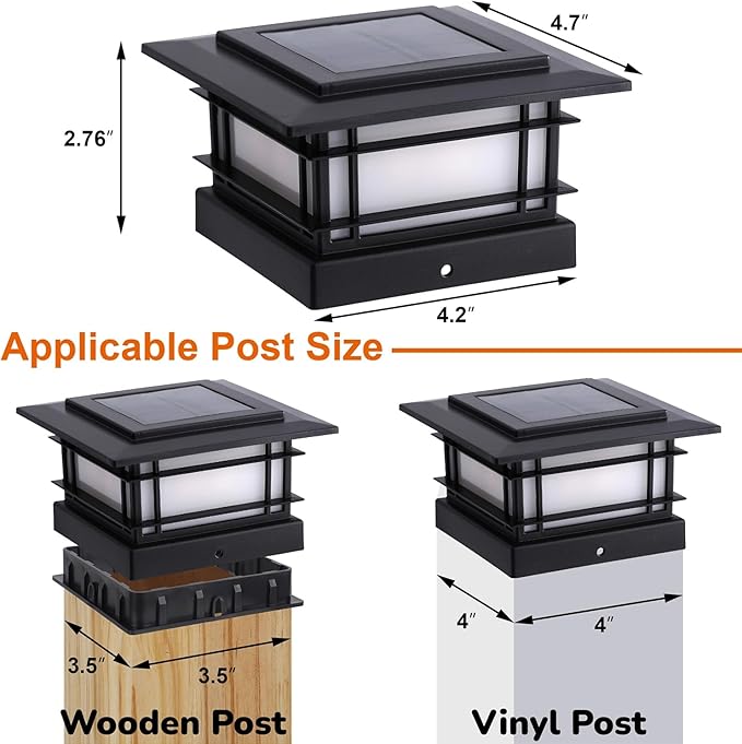 Dynaming 4x4 Solar Post Cap Lights Outdoor with 2 Color Modes, Fence Post Solar Lights Black Shell Fit for 4x4 Vinyl/Wooden Posts, High Brightness LED Lighting Decor for Garden Deck Patio, 8 Pack