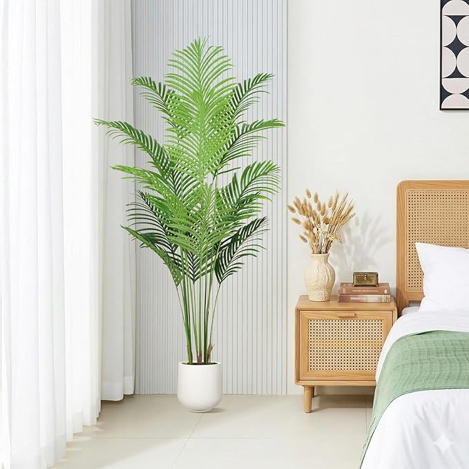 Artificial Palm Tree 6FT, Fake Tree Tall Fake Plant with White Planter, Artificial Tree Faux Floor Plant Artificial Plant Indoor for Home Office Living Room Decor