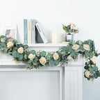 Ouddy Decor Eucalyptus Garland 6.56 Ft Lush Silver Dollar Leaves Boxwood Artificial Faux Greenery Vines for Baby Shower Wedding Party Table Runner Room Home Mantle Decor, Champagne
