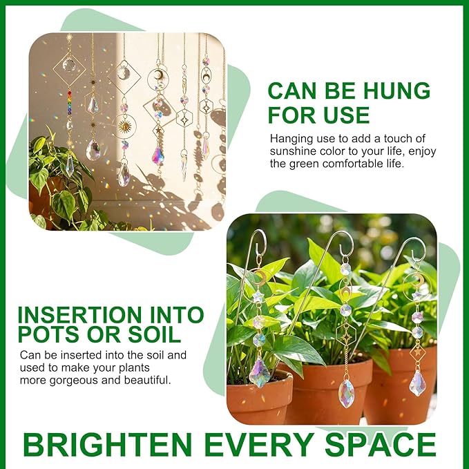 Rivvlive DIY Crystal Suncatcher Kit 400 Pcs Sun Catchers Making Supplies Kit with 3 Size Tall Trellis for Potted Plants Indoor Plant Stake Suncatcher Decoration for Indoor Windows Office Home Decor