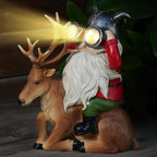 VChymm Garden Gnome Statues Resin Gnome Sitting On Deer Statues Solar Lights Outdoor Telescope Gnome Gifts for Yard, Patio Decor Gift (Deer Gnome)