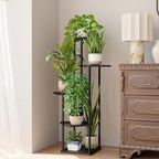 Bamworld Black Plant Stand Indoor 5 Tier Plant Shelf for Multiple Plants Corner Flower Stand Metal Wood Plant Table for Patio Garden Balcony Living Room Bedroom