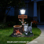Animal Outdoor Statue Planter Solar Light Welcome Garden Sculpture Resin Flower Pot Decorative Porch Patio Yard Lawn Entryway Figurine with LED Lamp Rustic Plant Holder Ornament Courtyard (C)
