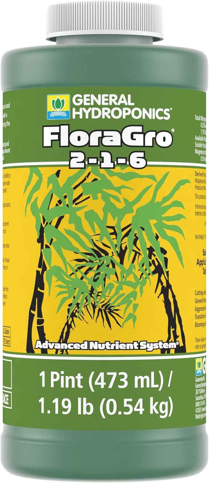 General Hydroponics FloraGro 2-1-6 Plant Food, Part of FloraSeries Advanced Nutrient System for Plants, 16 oz.