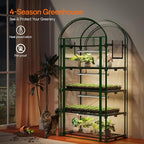 Bstrip Indoor Greenhouse with Grow Light, 4-Tier Mini Green House, 4Pcs Grow Lights for Indoor Plants with Timer, Zippered PVC Grow Tent with Airflow Windows, Indoor Greenhouse Cabinet 35x19.3x63in