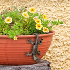 2-Pack Vintage Bronze Gecko Planter Pot Hugger Flower Figurine – Resin Climbing Lizard Statue for Garden, Fairy Garden Terrarium, Outdoor Fence & Yard Decor，Versatile Home & Office Decor