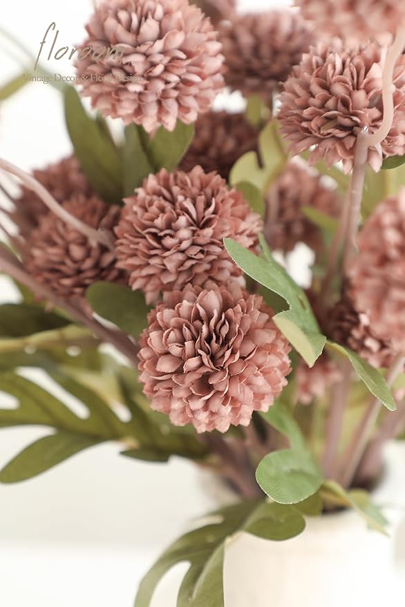 Floroom 5pcs Dusty Rose Faux Silk Mums Artificial Flowers, Bulk Fake Small Mini Chrysanthemums with Stems for DIY Wedding Centerpieces Floral Arrangements Vase Fillers Home Decorations
