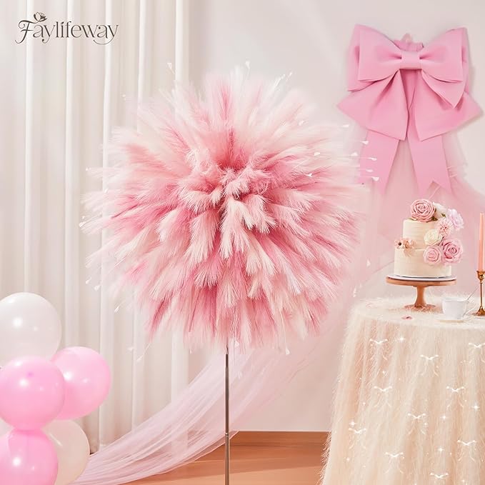 50pcs Pampas Grass 17in for Living Room Decor, Blush Pink Pampas Grass Decor, Fluffy Pink Flowers for Home Birthday Bathroom Baby Shower Wall Bow Decor(Blush & Cream & Pink)