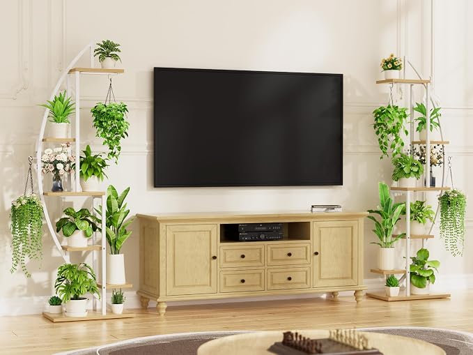 BACEKOLL Plant Stand Indoor with Grow Lights, 6 Tiered Tall Plant Shelf, 63" Metal Plant Stand for Indoor Plants Multiple, Half-Moon Plant Rack Display Shelf, 2 Pcs Plant Holder for Living Room, White