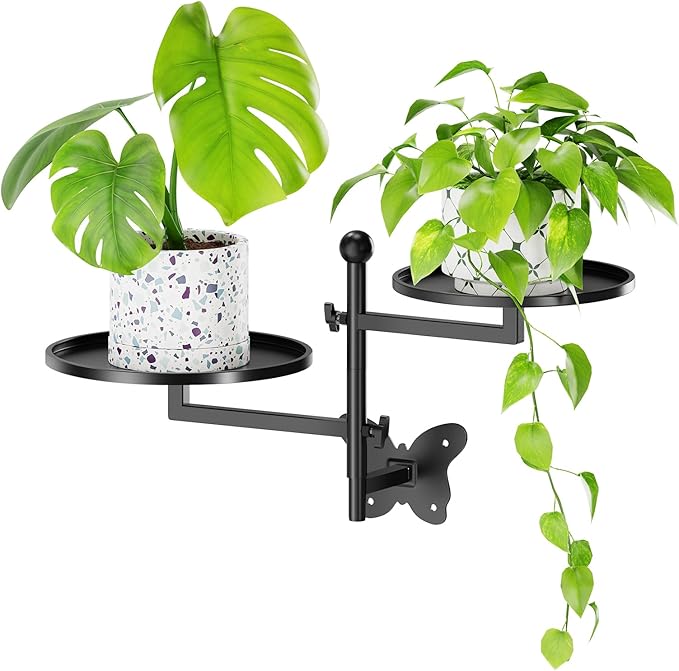 Rotating Window Shelves for Plants Wall Plant Stand Holder Indoor 2-Tier Floral Metal Window Shelf Holder for Multiple Plants Space Saving Child Pet Friendly Home Butterfly Design Decor Layer Black