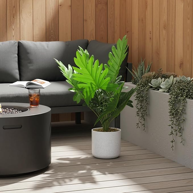 17.7" Philodendron Fake Plants 2 Pack, Artificial Plants Indoor for Home Decor, Faux Green Bonsai Tree in Pot, Cement Moss Base, Evergreen Fake Plants for Living Room & Office