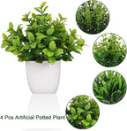 Yoratee 4 Pot Small Fake Plant Flowerpot Artificial Plastic Eucalyptus Plant Wheat Grass Shrub Plant Indoor Desk Coffee Table Bathroom Bedroom Home Decoration (4)